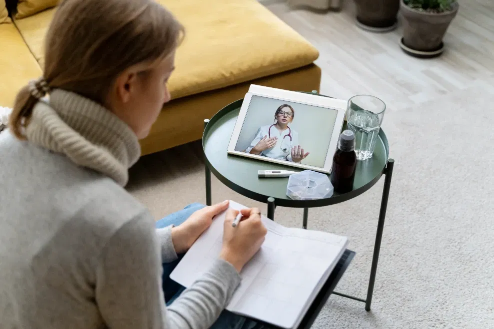 Patient having a telehealth consultation for anxiety