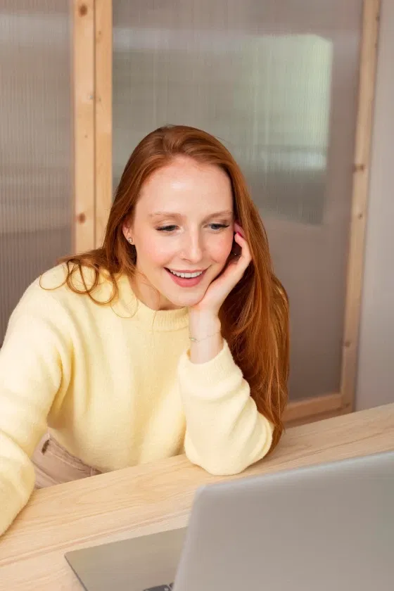 Patient having a happy telehealth consultation for anxiety treatment